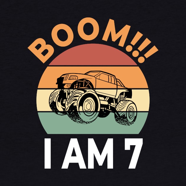 Boom I Am 7 Kids Monster Truck Retro Birthday by Print-Dinner